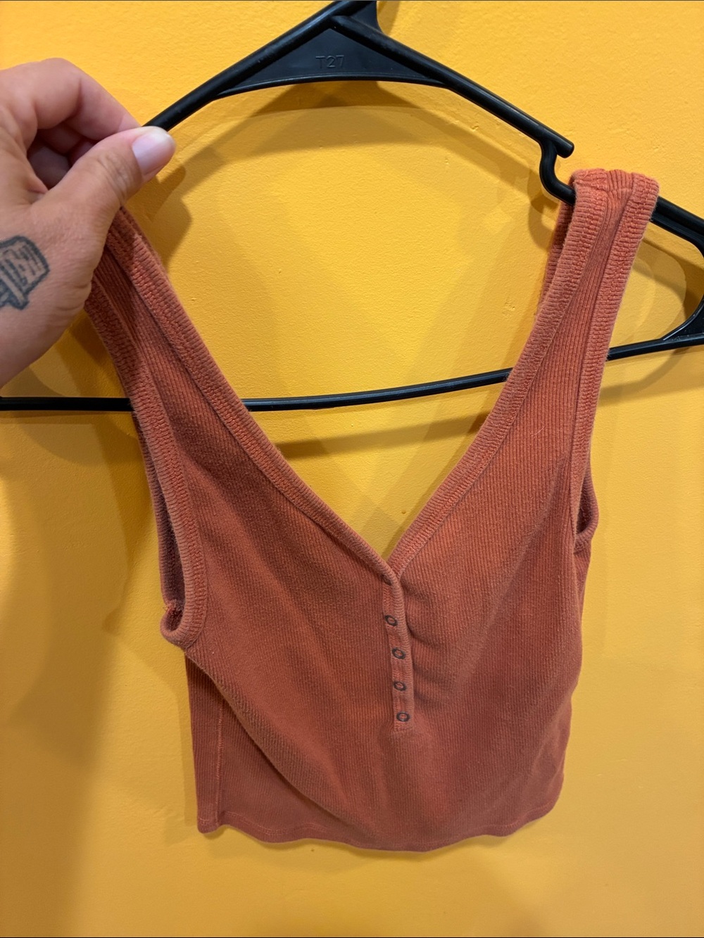 Abercrombie & Fitch Rust Ribbed Henley Crop Tank